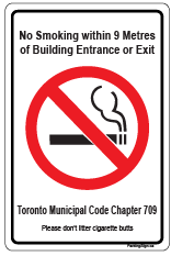 No Smoking within nine metres sign