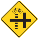 Bicycle Crossing Side Street Left Sign